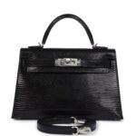 Hermes Kelly Sellier 20 Black Varanus Niloticus Lizard Palladium Hardware
