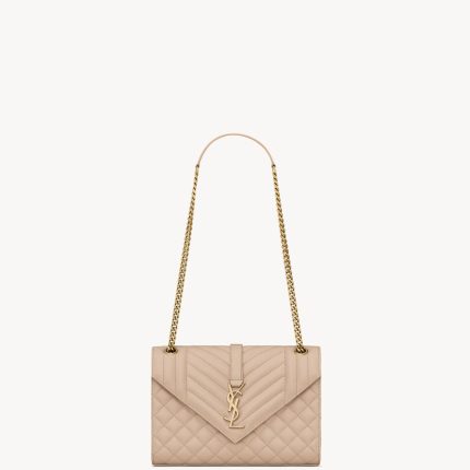 YSL Envelope Medium in Quilted Grain De Poudre Embossed Leather