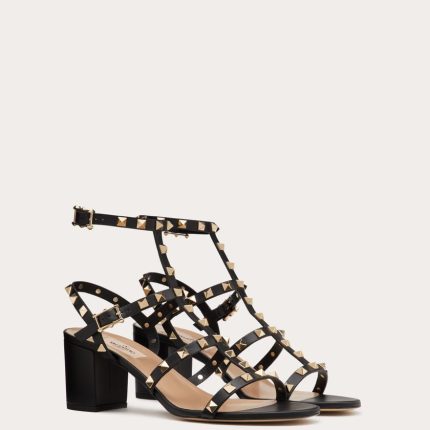 ROCKSTUD CALFSKIN ANKLE STRAP SANDAL 60 MM