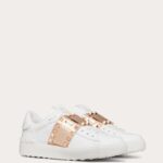 ROCKSTUD UNTITLED SNEAKER IN CALFSKIN LEATHER WITH METALLIC STRIPE