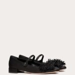 VALENTINO GARAVANI BOWJANE MARY-JANE SATIN BALLERINA WITH FRINGED EMBROIDERY 20MM