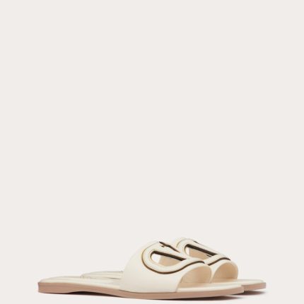 VLOGO CUT-OUT CALFSKIN SLIDE SANDAL