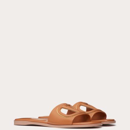 VLOGO CUT-OUT CALFSKIN SLIDE SANDAL