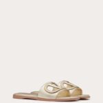 VLOGO CUT-OUT LAMINATED NAPPA LEATHER SLIDE SANDAL