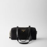 Re-Nylon and Leather Medium Top-Handle Bag With Padlock