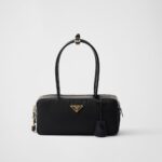 Re-Nylon and Leather Small Top-Handle Bag With Padlock