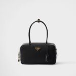 Re-Nylon and Leather Medium Top-Handle Bag With Padlock