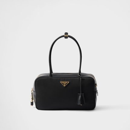 Re-Nylon and Leather Medium Top-Handle Bag With Padlock