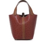 Hermes Fauve Barenia and Brique Ostrich Touch Picotin Lock 18 Palladium Hardware
